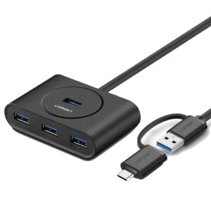 UG-40850, UGREEN USB-A 3.0 4-Port Hub, with USB-C, USB-A 2-in-1 interface, 1M Black, CR113