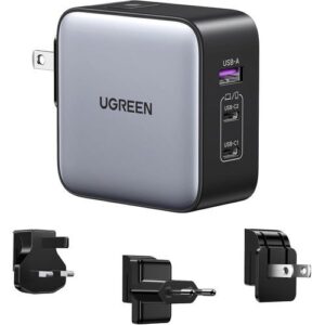 UG-90409, UGREEN 65W 3-Port GaN, Fast Charger with Interchangeable UK/US/EU Plugs, CD296